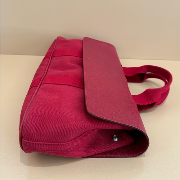 HERMES VINTAGE Valparaiso PM Long Handbag Toile Chevron Red Ladies Handbag - Picture 3 of 16